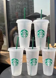 Deusa da sereia Starbucks 24oz/710ml canecas plásticas copos reutilizáveis ​​bebidas altas claras da forma de pilar de pilar de pilar de palha