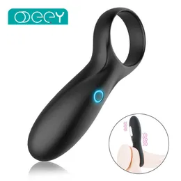Beauty Items USB Charge 10 Mode Vibrating Penis Ring with Testicle Men Longer Lasting Erection Double Cock Clit Vibrator for Couple