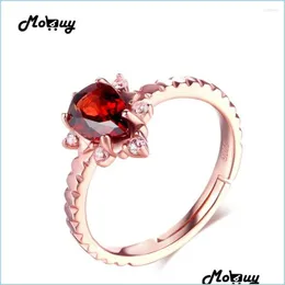 Rings Rings Rings Mobuy Mbri024 Teardrop Flower Gemstone Garnet Ring 925 Sterling Sier Rose Gold Plated Dhe0r