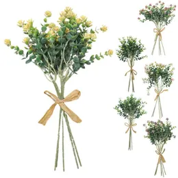 Dekorativa blommor 1 bukett falsk blomma utmärkt känslig simulerad eukalyptus lämnar anti-fade realistiska faux