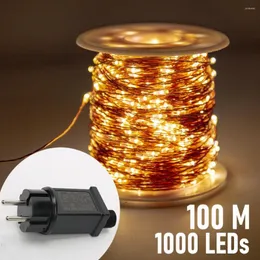 Str￤ngar 10-200m julledtr￤d Fairy Lights Plug Copper Wire String Mini Holiday Lighting Wedding Decoration House Party Party