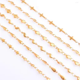 Chains Wholessale 1 Meter Stainles Steel Gold Color Handmade Cross Heart Link For Women Necklace Bracelet Anklet DIY Jewelry