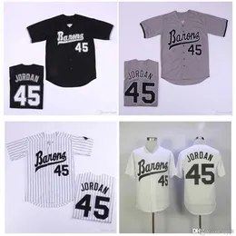 Proword Air01 Mens Birmingham Barons Jersey Michael Jor dan Rookie 45 Branco Cinza Preto 100% Costurado Camisa de Beisebol de Alta Qualidade