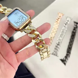Роскошный браслет из нержавеющей стали с бриллиантами Apple Watch Band 7 41 мм 6 5 4 38 мм 42 мм золотой металлический ремешок для iwatch 40 мм 44 мм 41 45