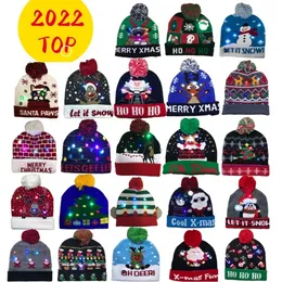 Gorro de Navidad con LED de punto, gorro iluminado, cálido, árbol de Navidad, muñeco de nieve, niños, adultos, decoración navideña de Año Nuevo F1028