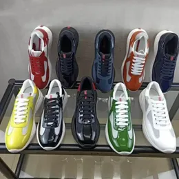 2023 Designer Casual pradas Shoes America Cup Xl Zapatillas de charol Zapatillas planas para hombres Cuero Nylon Black Mesh Lace-up Outdoor Runner trainer Sport Shoe