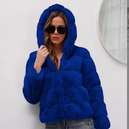 Women's Fur 2022 Autumn Winter Clothing Hooded Premium Faux Coat Warm Temperament Elegant Women Coats Storlek S - 4 XL