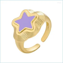 Cluster-Ringe, Stern-Emaille-Ring für Frauen, trendiger Schmuck, weiblich, Hochzeit, Verlobung, Liebhaber, Geschenk, Goldfarbe, Siegelwelle, Co. Dhybv