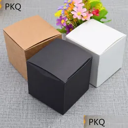 Geschenkpapier 50 Stück Kraftpapier-Verpackungsbox Schwarz/Weiß/Kraftquadrat Süßigkeiten Hochzeit Partybevorzugung Geschenk Schwarz Paeprcardboard 220427 Drop D Dhvmc