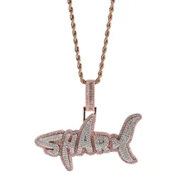 Hip Hop Shark Letters Pendant Halsband smycken för kvinnor män riktigt guld pläterade