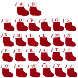 A-Z Letters Christmas meias do alfabeto Bolsa de presentes de 7 polegadas Sockings com loop suspenso de loop f￡cil para o suporte de decora￧￣o de ornamentos de ￡rvore de Natal