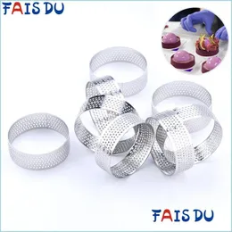 Baking Moulds 4 6 Pcs Mini Tart Ring Stainless Steel Tartlet Mold Small Circle Cutter Pie Heat Resistant Perforated Cake Mousse Mold Dhziq