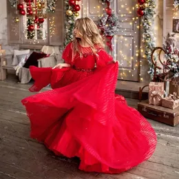 Red Dot Flower Girls Dresses Half Sleeves Child Christmas Party Gown Polka-Dot Tulle Toddler Birthday Wears 326 326