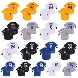 Proword Air01 Top Quality LA Mens #8 #24 MAMBA Bryant Jersey Yellow White Grey Black 100% Stitched Baseball Jersey