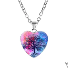 Pendant Necklaces New Tree Of Life Necklaces For Women Glass Cabochon Heart Shape Plant Pendant Sier Chains Fashion Jewelry Gift Dro Dhcxo