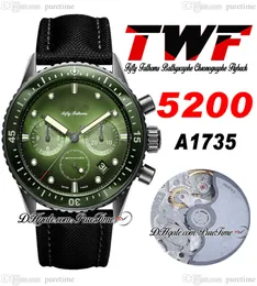 Fifty Fathoms Bathyscaphe A1735 Automatic Chronograph Mens Watch TWF Flyback Steel Case Green Dial Nylon Strap With White Line Super Edition Puretime B2