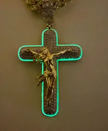 Iced Out Hip Hop Glowy Jesus Cross Necklace Pendant Full Paded 5A Zirconia tennis tennis chain netclaces Hiphop Jewelry