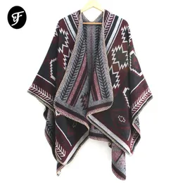 Halsdukar 2021 kvinnors vinter vändbara överdimensionerade filt poncho cape sjal öppen front cardigans kvinnlig ruana244c