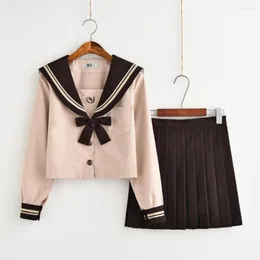 مجموعات الملابس S-XXL JK STUDTY SCHOOL GIRLSSLS Bubble Tea Color Long Sleeve Top Skirt Red Bow Cosplay Sailor Usiform