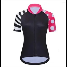 Racing Jacken Damen Kurzarm Radfahren Jersey Sommer Patchwork Farbe Dot Bike Top Berg MTB Straße Sport Kleidung