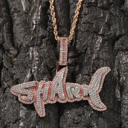 Hip Hop Shark Letters Pendant Necklace Jewelry for Women Men Real Gold Plated TopBling Zircon