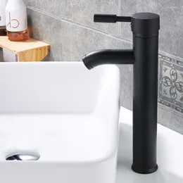 Bathroom Sink Faucets Saeuwtowy Black Short Or Tall Basin Faucet Deck Mounted Single Holder One Hole & Cold Mixer Tap Stainless Steel