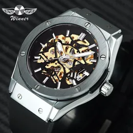 Winner Fashion Mens Watch Top Brand Luxury Automatic Mechanical Sport Watch Мужские резиновые ремешки скелетоны на цифровой шрифт.