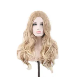 WoodFestival Wavy Synthetic Hair Wig Cosplay long wig for women for women blonde pink pink green purple Grey Ombre Ladies Colored