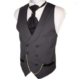 Kamizelki męskie ciemnoszare formalne kamizelki na smoking ślubny z podwójnie piersi jeden kawałek menu garnituru szal lapowy płaszcz mody