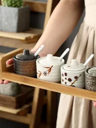 Storage Bottles Japanese-style Seasoning Box Ceramic Spice Jar Set Creative Wasabi Salt And Pepper Shaker Canister Household Kitchenware