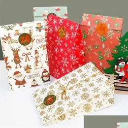 Weihnachtsdekorationen 24 Tage Weihnachten Adventskalender Taschen Set Papier Geschenktüte mit Aufklebern DIY Süßigkeiten Aufbewahrungsbeutel Navidad Deco Dhmw0