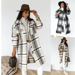 Женские траншеи Coats fnoce 2022 Spring Women Fashion Trends CSAUSL All-Match Plaid Patchwork с длинным рукавом теплые элегантные пальто