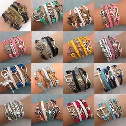 Moda Cuff Infinito Love Meatal Charm Bracelets Pulseiras Antique Bracelets de couro multicamadas Presente de joias