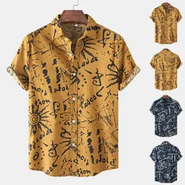 M￤ns casual skjortor herr sommarlovssv￤ng ned krage blus topp bokstav tryckt kort ￤rm hawaiian semester strandskjorta