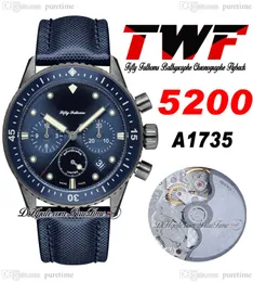 Fifty Fathoms Bathyscaphe A1735 Automatic Chronograph Mens Watch TWF Flyback PVD Steel All Black Blue Dial Nylon Strap With White Line Super Edition Puretime D4