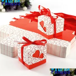 ギフトラップ50pcs/lot Dragees Mariage Packaging Candies Box Decorationsギフトハートキャンディボックスとお菓子のためのコンパートメント付きウェディングba dhjni