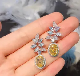 Серьги с серьгами Zhanhao Jewelry S925 Серебряные серьги кубические цирконии желтые бриллианты женские модные подарки для нее