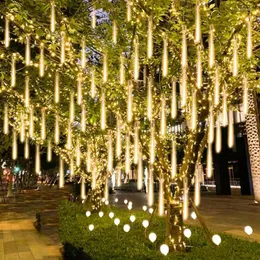 Sznurki meteor prysznic Rain światło 384 LED świąteczny śnieg spadający sopa lampy deszczowe na zewnątrz 50 cm 8 rur na Xmas Tree