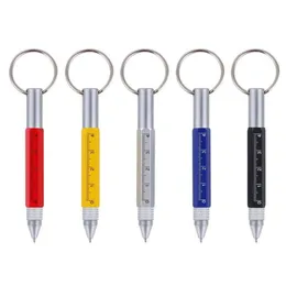 Bollpunktspennor MTIFUNCTIONAL MINI METAL BALL POINT PEN utomhus Tool Skruvmejsel Keychain Kort skala Pennor Drop Delivery 2022 Office S DH1SC