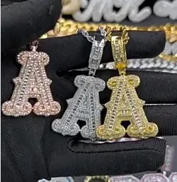 A-Z Spike Letters Cioncant Charm 'Donne zircone hip hop gioielleria con catena di corda in oro rosa d'argento da 3 mm oro