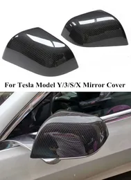 Parlak karbon fiber dikiz ayna kapak kapakları Tesla Model Y S 3 x araba yan kanat aynaları kabuk otomatik aksesuarlar