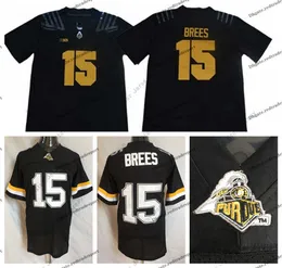 American College Football Wear Mens Vintage Purdue Boilermakers # 15 Drew Brees College Football Maglie Retro Home BLack University Football Shirts S-XXXL