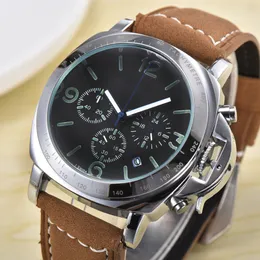 Top luxury brand men's business leisure watch quartz movement multi-function three eye six pin calendar luminous leather watches