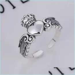 Fedi nuziali Fedi nuziali Irlandesi Claddagh Anello aperto 925 Sier Per le donne Promessa Cuore Corona Stile irlandese Design classico Romantico Je Dhmgu