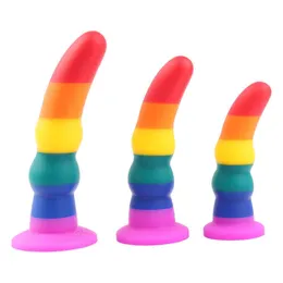 Beauty Items Rainbow silikonowe Dildo korek analny realistyczne z przyssawk zabawki erotyczne dla kobiet lesbijki masturbatory Penis narzdzia