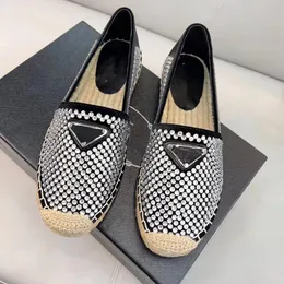 top quality Casual Shoes Dress Designer Loafers Platform Shoe Lady 100% Fisherman Slides Classic Women Flat Diamond Autumn Printing Hand Made Straw Large Size 35-42