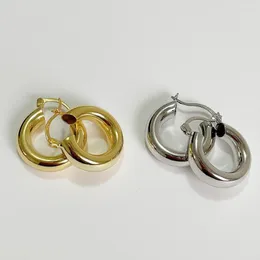 Hoop Earrings Authentic 925 Sterling Silver Heavy Industry Glossy Round Tunnel Earring Geometric Huggie Buckle C-C704