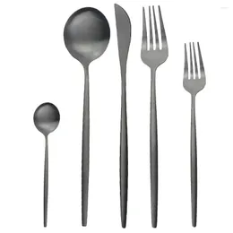 Set di posate 5Pcs Black Knife Fork Spoon Set di posate Set di posate in acciaio inossidabile 304 Posate da dessert in oro opaco occidentale