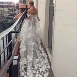 Abiti da sposa a una spalla A abito da sposa 3d-floral Appliques Vedi attraverso la gonna Boho Robe de Mariee