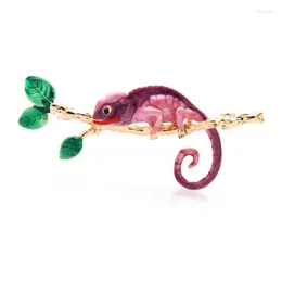 Broschen Wulibaby Emaille Gecko für Frauen 4-farbig Kletterbaum Eidechse Tier Brosche Pins Geschenke